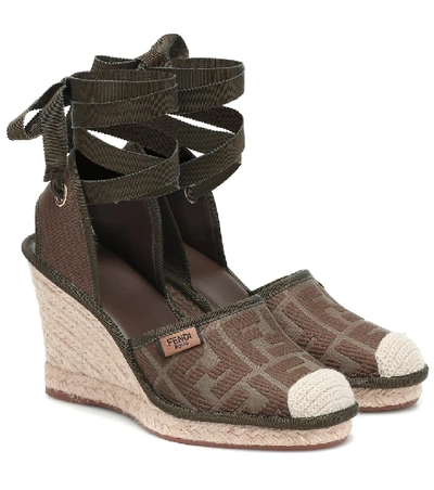 Shop Fendi Roma Wedge Espadrilles In Brown