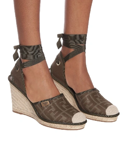 Shop Fendi Roma Wedge Espadrilles In Brown