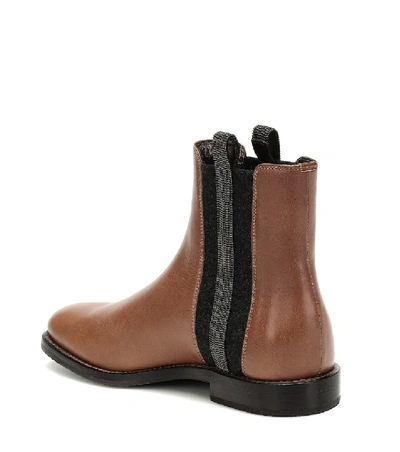 Shop Brunello Cucinelli Embellished Leather Chelsea Boots In Brown