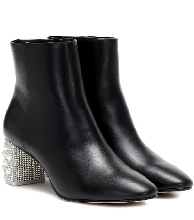 Shop Sophia Webster Toni Embellished Leather Ankle Boot In Black