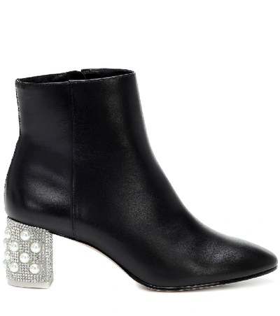 Shop Sophia Webster Toni Embellished Leather Ankle Boot In Black