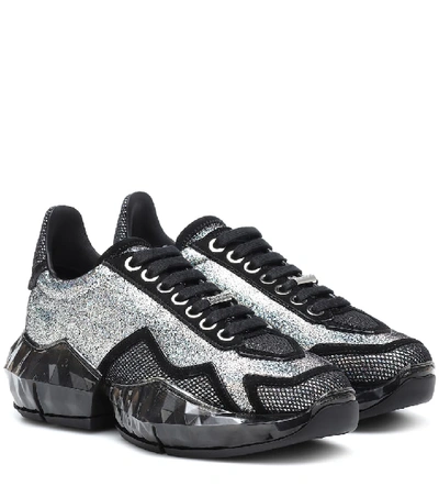 Shop Jimmy Choo Diamond/f Glitter Leather Sneakers In Silver