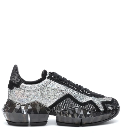 Shop Jimmy Choo Diamond/f Glitter Leather Sneakers In Silver