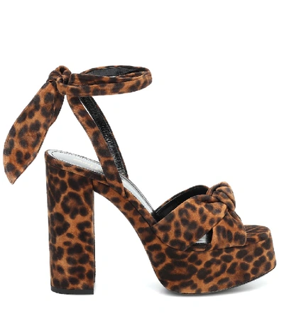 Shop Saint Laurent Bianca Leopard-print Suede Platform Sandals In Brown