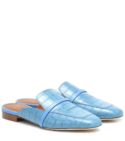 Shop Malone Souliers Jada Croc-effect Leather Slippers In Blue