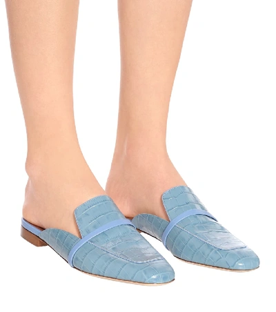 Shop Malone Souliers Jada Croc-effect Leather Slippers In Blue