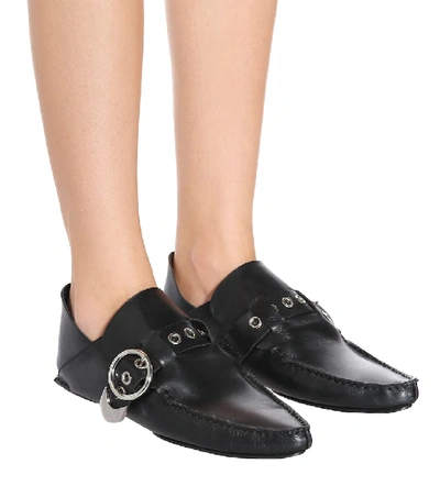 Shop Loewe Leather Loafers In Black
