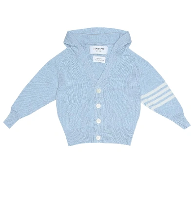 Shop Thom Browne Baby Hooded Cashmere Cardigan In Blue