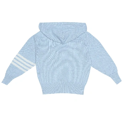 Shop Thom Browne Baby Hooded Cashmere Cardigan In Blue
