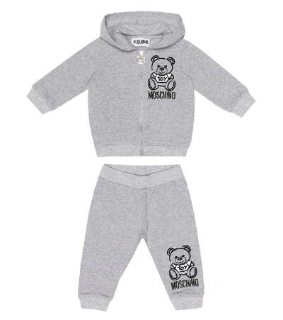 Shop Moschino Baby Stretch Cotton Tracksuit In Grey