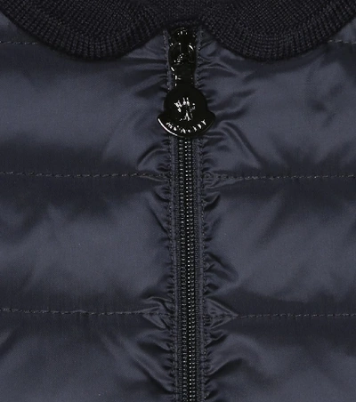 Shop Moncler Baby Quilted Down And Knit Jacket In Blue