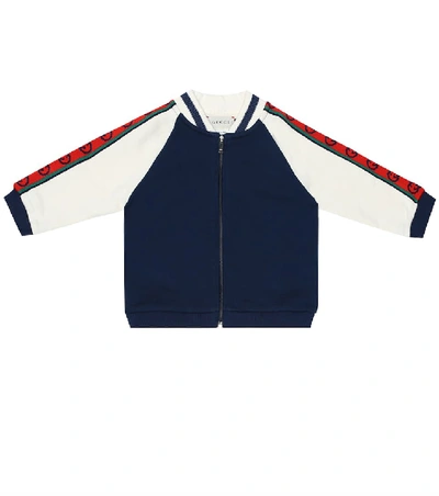 Shop Gucci Baby Logo Cotton Jacket In Blue