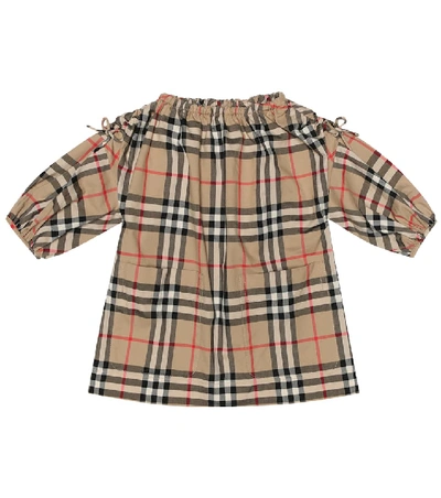 Shop Burberry Baby Check Cotton Smock Dress In Beige