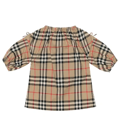 Shop Burberry Baby Check Cotton Smock Dress In Beige