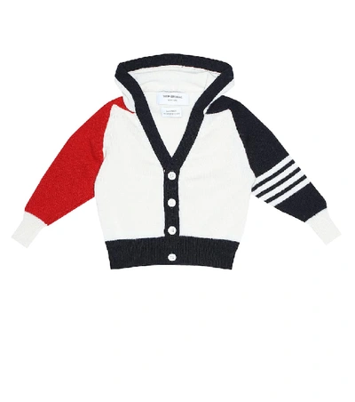 Shop Thom Browne Baby Hooded Cashmere Cardigan In White