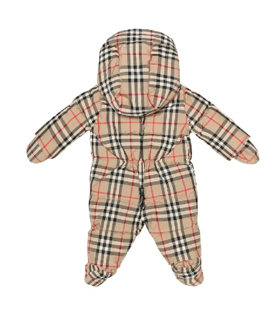 Shop Burberry Baby Checked Down Onesie In Beige