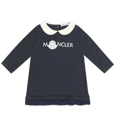 Shop Moncler Baby Logo Jersey Dress In Blue