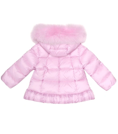 Shop Moncler Baby Verney Fur-trimmed Down Coat In Pink