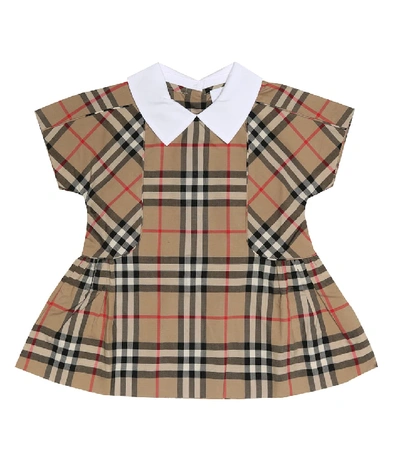 Shop Burberry Baby Vintage Check Cotton Dress In Beige