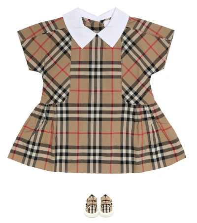 Shop Burberry Baby Vintage Check Cotton Dress In Beige
