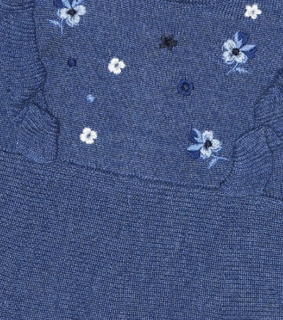 Shop Tartine Et Chocolat Baby Embroidered Wool Dress In Blue