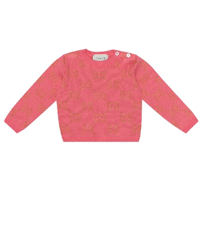 Shop Gucci Baby Intarsia Cotton-blend Sweater In Pink