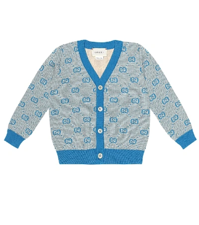 Shop Gucci Baby Gg Wool And Cotton Cardigan In Blue