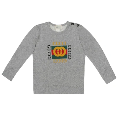 Shop Gucci Baby Logo Cotton Sweatshirt In Grey