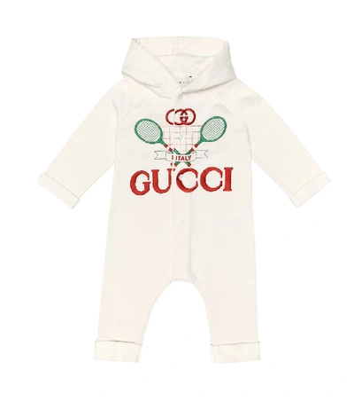 Shop Gucci Embroidered Cotton Onesie In White
