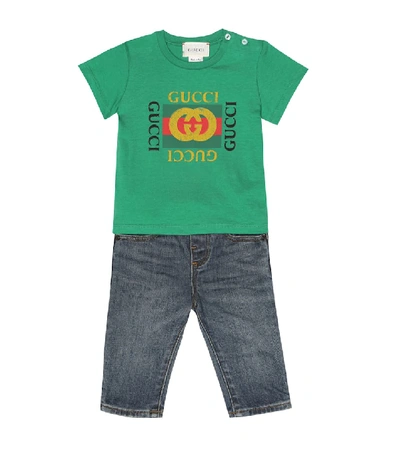 Shop Gucci Baby Printed Cotton T-shirt In Green