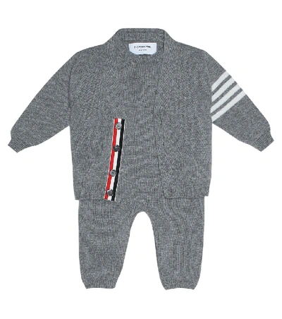 Shop Thom Browne Baby Cashmere Cardigan In Grey