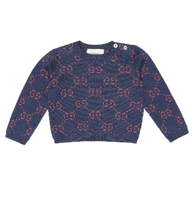 Shop Gucci Baby Gg Cotton-blend Sweater In Blue