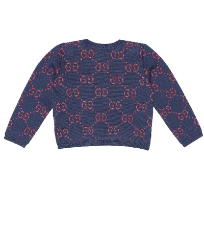 Shop Gucci Baby Gg Cotton-blend Sweater In Blue