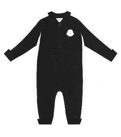 Shop Moncler Baby Stretch-cotton Onesie In Black