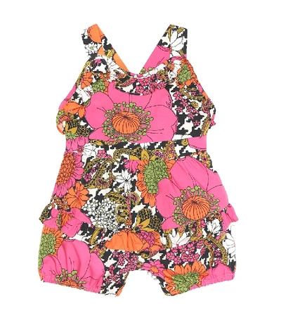 Shop Gucci Baby Floral Cotton Playsuit In Pink
