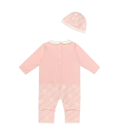 Shop Fendi Baby Cotton Onesie, Bib And Hat Set In Pink