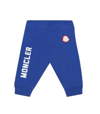 Shop Moncler Baby Stretch-cotton Trackpants In Blue