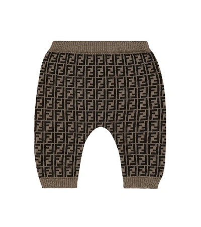 Shop Fendi Baby Ff Cotton And Cashmere Pants In Brown