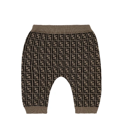 Shop Fendi Baby Ff Cotton And Cashmere Pants In Brown