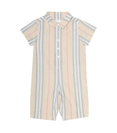 Shop Burberry Kirk Icon Stripe Cotton Onesie In Beige