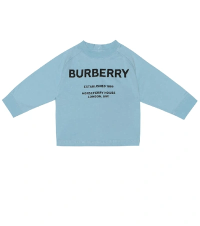 Shop Burberry Baby Logo Cotton Shirt In Blue