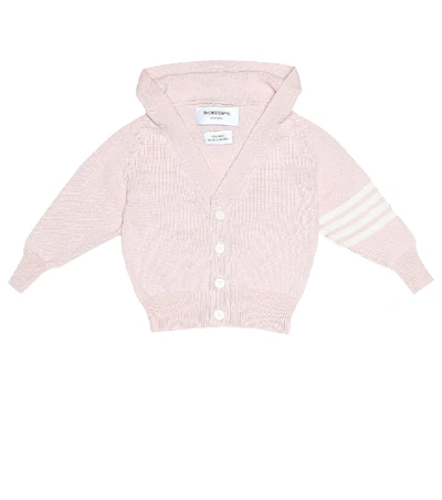 Shop Thom Browne Baby Hooded Cashmere Cardigan In Pink