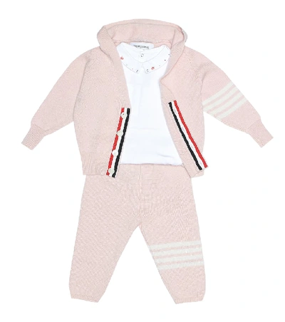 Shop Thom Browne Baby Hooded Cashmere Cardigan In Pink