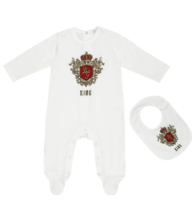 Shop Dolce & Gabbana Flocked Cotton Bodysuit And Bib Set In White