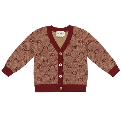 Shop Gucci Baby Gg Wool And Cotton Cardigan In Brown