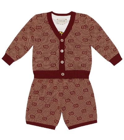 Shop Gucci Baby Gg Wool And Cotton Cardigan In Brown