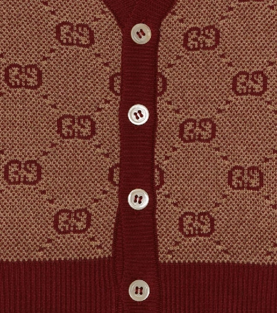 Shop Gucci Baby Gg Wool And Cotton Cardigan In Brown