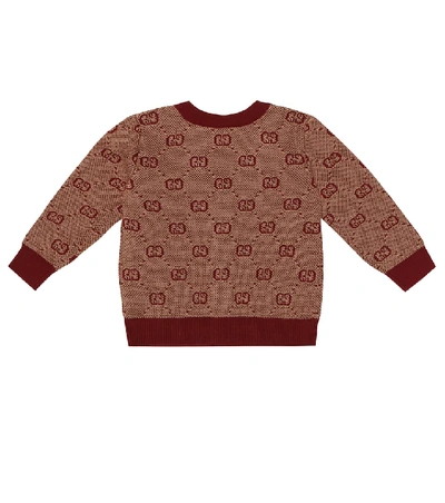 Shop Gucci Baby Gg Wool And Cotton Cardigan In Brown