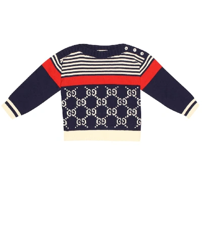 Shop Gucci Baby Gg Striped Sweater In Blue