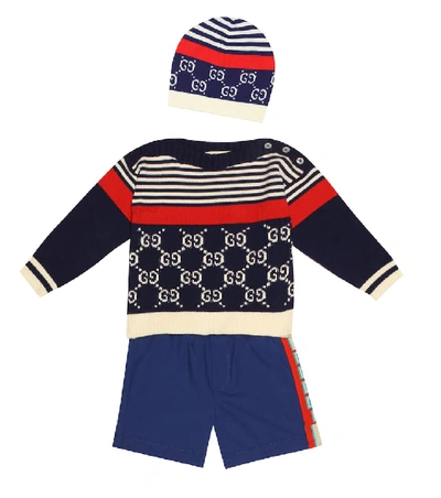 Shop Gucci Baby Gg Striped Sweater In Blue